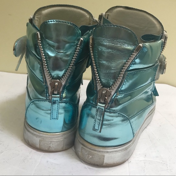 Giuseppe Zanotti Donna Metallic Patent Leather High Top Sneakers Shoes Crystals - Picture 6 of 17